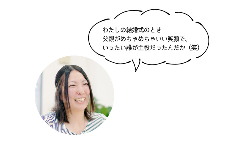 葛来 奈都さん「わたしの結婚式のとき 　父親がめちゃめちゃいい笑顔で、 　いったい誰が主役だったんだか（笑）」